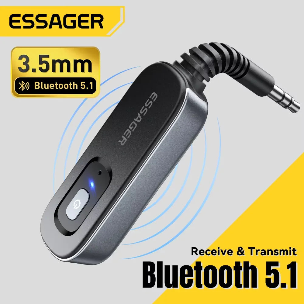 Essager Bluetooth 5.1 Audio Receiver & Transmitter – 3.5mm AUX Wireless Adapter with Mic for PC, TV, Car & Speakers