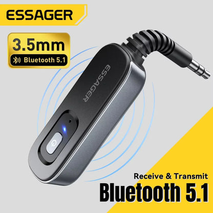 Essager Bluetooth 5.1 Audio Receiver & Transmitter – 3.5mm AUX Wireless Adapter with Mic for PC, TV, Car & Speakers
