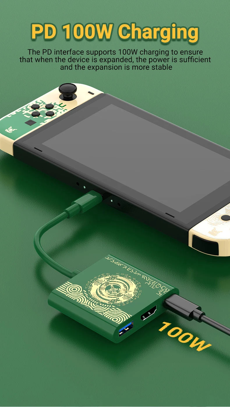 4K Switch TV Docking Station — 3-in-1 USB-C Game Hub with USB 3.0, HDMI & 100W PD for Laptop, Nintendo Switch/Switch OLED, Mobile Phone