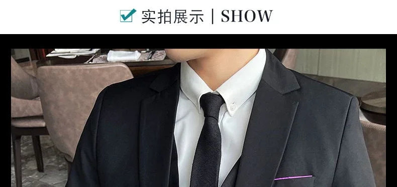 Men’s 3-Piece Suit 6XL — Blazer, Vest & Trousers, Italian Style Fashion Business Wedding Formal Gentleman Dress