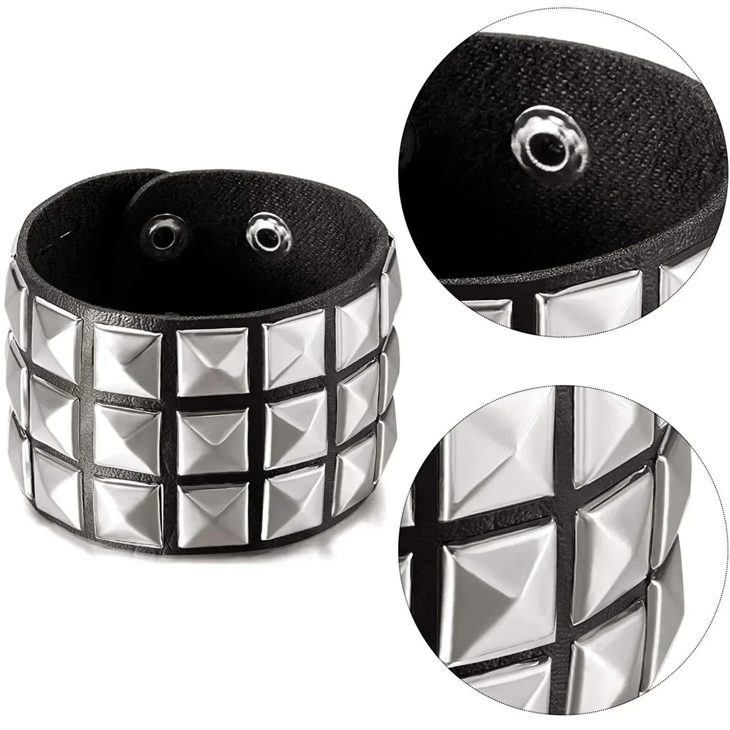New Punk Fashion Black Leather Cuff Bracelet for Men & Women - Rivets Stud Charm Wristband Bangle, Gothic Jewelry 2024