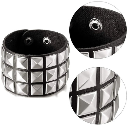 New Punk Fashion Black Leather Cuff Bracelet for Men & Women - Rivets Stud Charm Wristband Bangle, Gothic Jewelry 2024