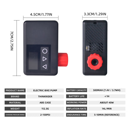 ThinkRider 120 PSI Mini Electric Bike Pump – Portable Tire Inflator with Digital Gauge Display