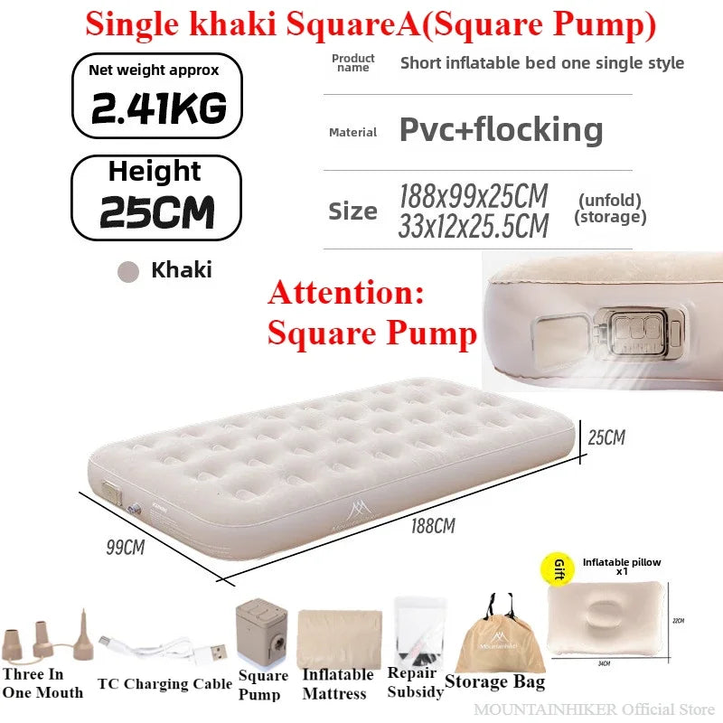 MOUNTAINHIKER 2025 Inflatable Air Mattress - PVC Glamping Camping / interior Bed Mat with Built-In Pump for 1-3 Person