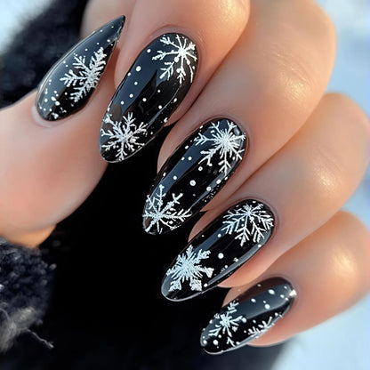 Medium Long Christmas Fake Nails – Square & Almond Tips with Tree, Snowflake & Snowman Designs