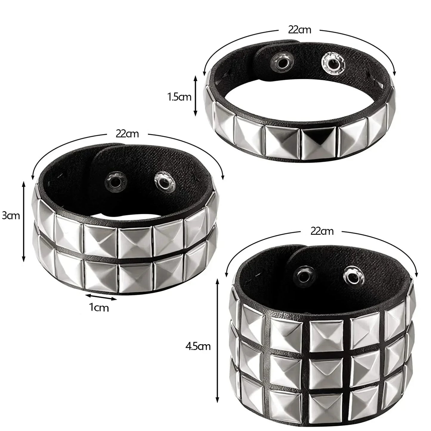 New Punk Fashion Black Leather Cuff Bracelet for Men & Women - Rivets Stud Charm Wristband Bangle, Gothic Jewelry 2024