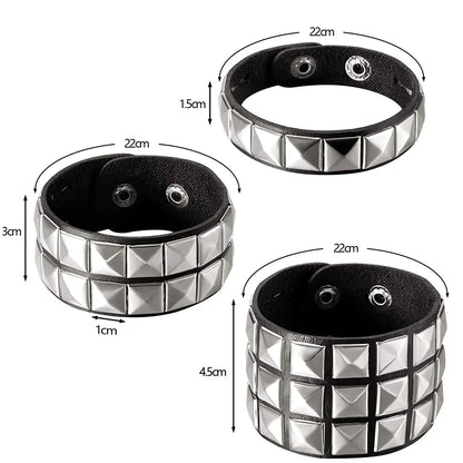 New Punk Fashion Black Leather Cuff Bracelet for Men & Women - Rivets Stud Charm Wristband Bangle, Gothic Jewelry 2024