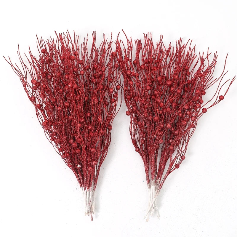 5PCS Glitter Artificial Berry Bouquet | Christmas Tree Ornament & Home Decor for New Year 2026, Navidad DIY Wreath Accessories