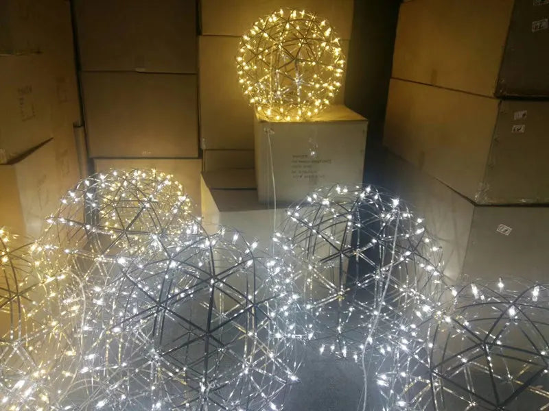 Italy Designer Spark Ball LED Chandelier – Stainless Steel Firework Pendant Lamp with Remote for Loft Living Room Decor