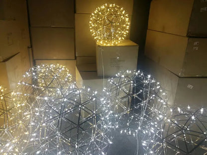 Italy Designer Spark Ball LED Chandelier – Stainless Steel Firework Pendant Lamp with Remote for Loft Living Room Decor