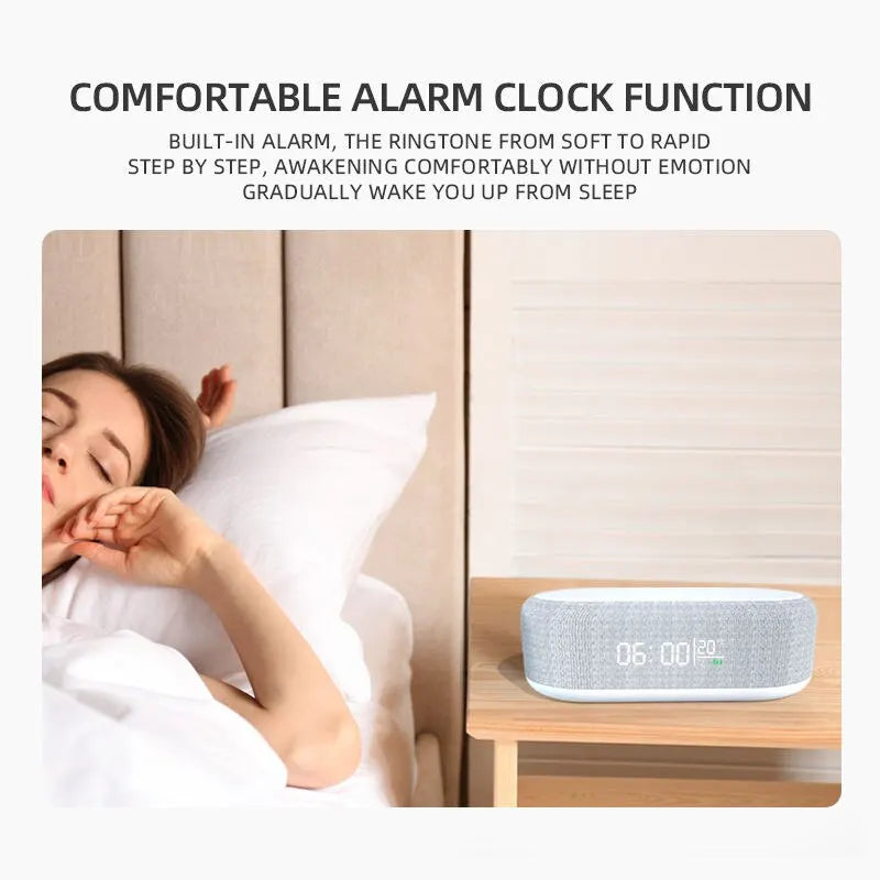 Wireless Charger Alarm Clock with LED Time Display, Thermometer, and 15W Fast Charging Dock Station - Compatible with iPhone & Samsung