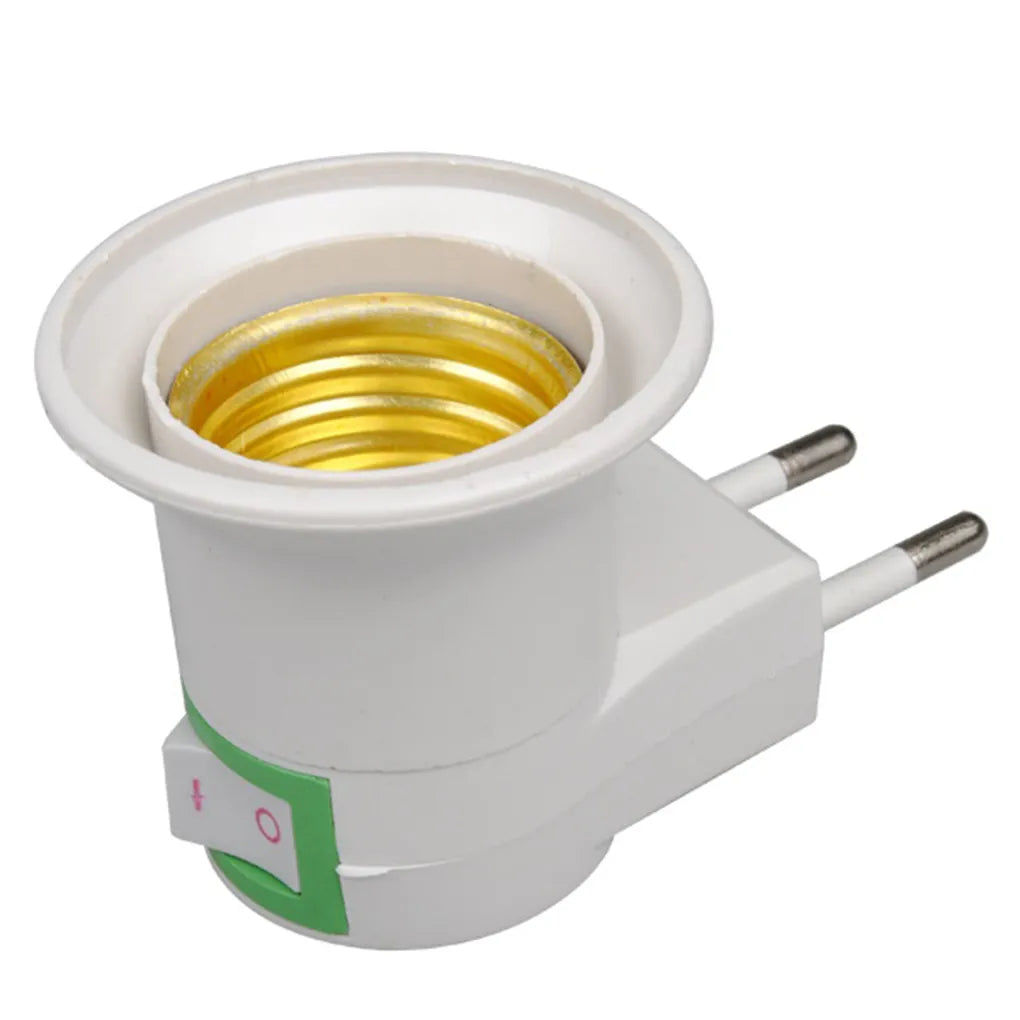 E27 LED Light Socket Adapter with ON/OFF Button Switch - AC Power 220V EU Plug Lamp Holder Bulb Converter