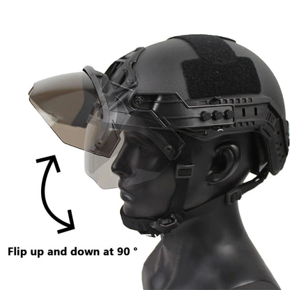 Tactical FAST Helmet Half Face Mask with Flip Goggles – Airsoft, Paintball, and Hunting Gear Accessories