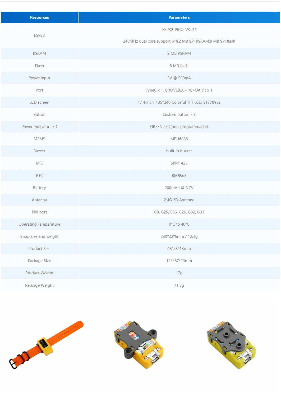 M5Stack M5StickC PLUS2 Portable IoT Development Kit - ESP32-PICO, 1.14-inch TFT Screen, Watch-Type Wearable IoT Controller