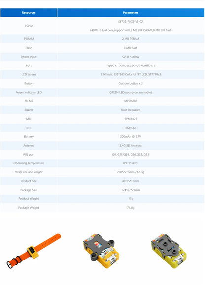 M5Stack M5StickC PLUS2 Portable IoT Development Kit - ESP32-PICO, 1.14-inch TFT Screen, Watch-Type Wearable IoT Controller