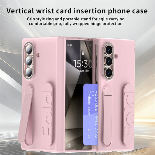 Vertical Wristband Card Slot Kickstand Case for Samsung Galaxy Z Fold 4-7 – Invisible Wrist Stand Protective Cover