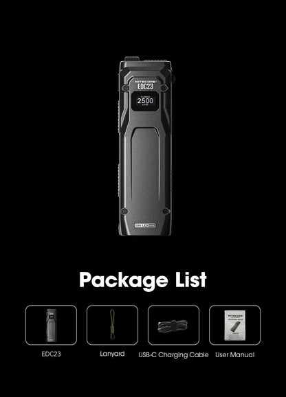 NITECORE EDC23 Tactical Flashlight – 2500LM Portable Emergency Work Light for Camping, Climbing & Outdoor Search