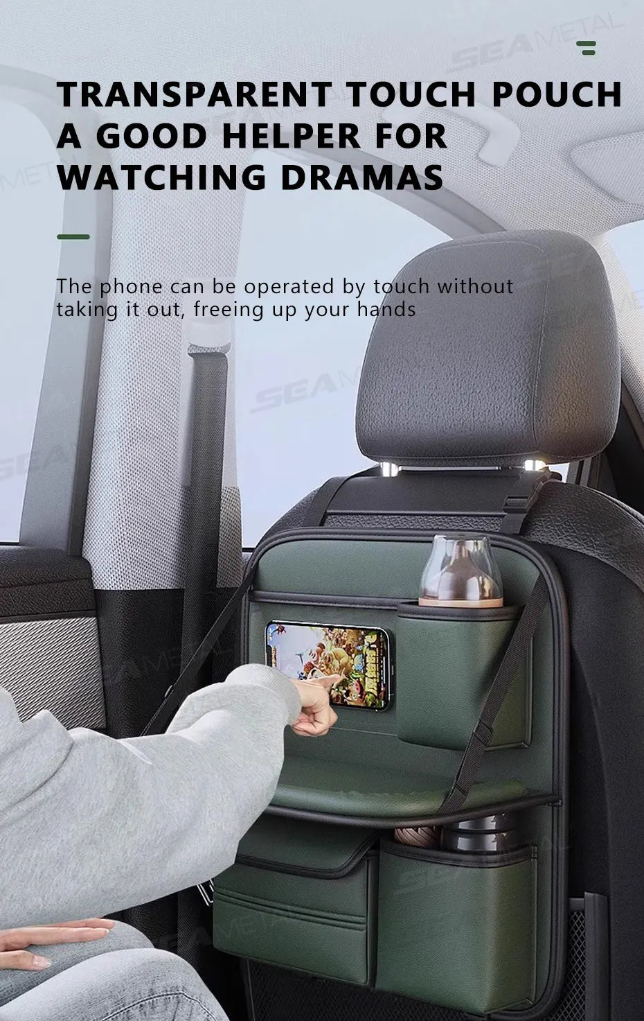 SEAMETAL Car Seat Back Organizer – Large Capacity Multi-Pocket Storage Bag with Foldable Tablet Tray
