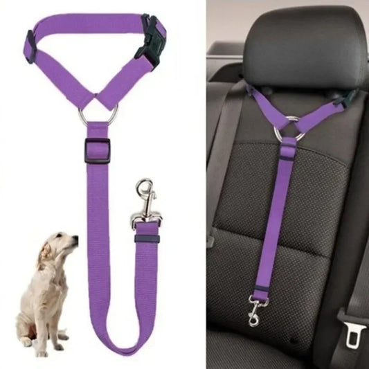 Solid Color Two-in-One Pet Car Seat Belt - Adjustable Nylon Lead Leash for Backseat Safety, Dogs Harness Collar Accessory