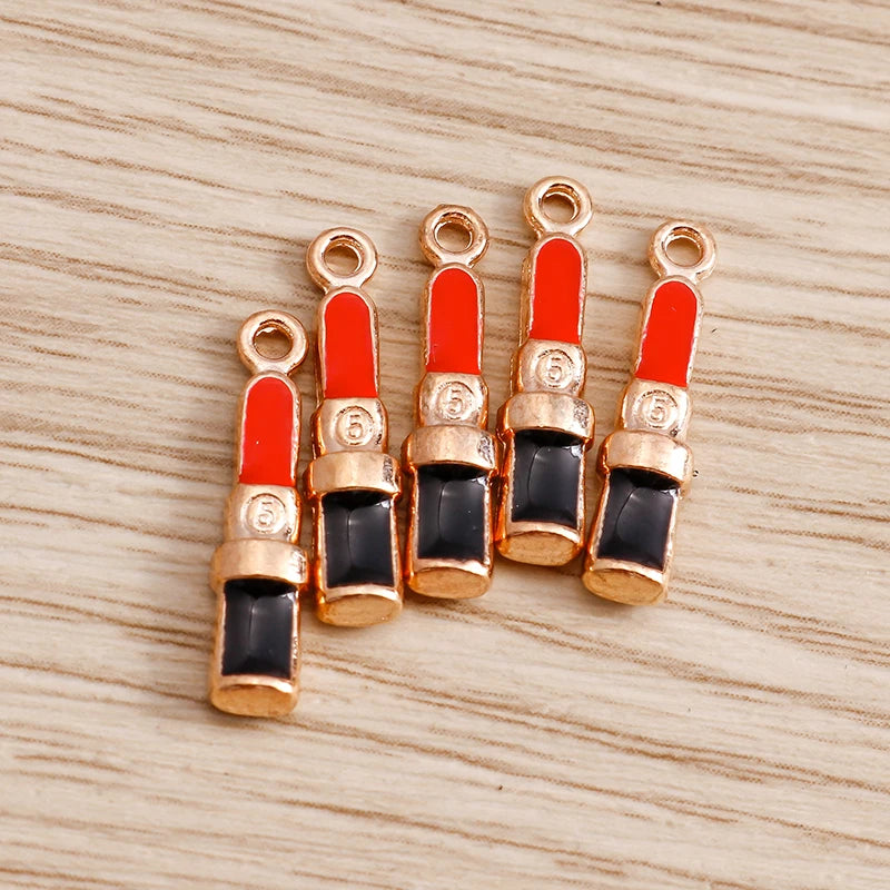 10PCS Cute Enamel Lips & Lipstick Charms – Pendants for Jewelry Making, Earrings, Necklaces & Bracelets DIY Crafts