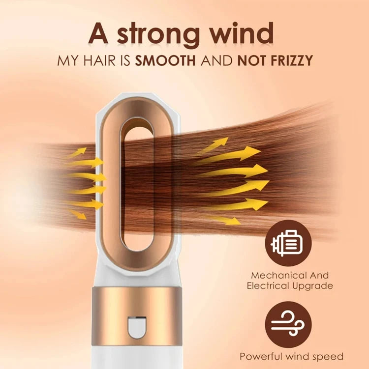 Professional 5-in-1 Air Hair Styler – Low Noise Hair Curling, Straightening & Drying with 1000W Hot Air Brushes