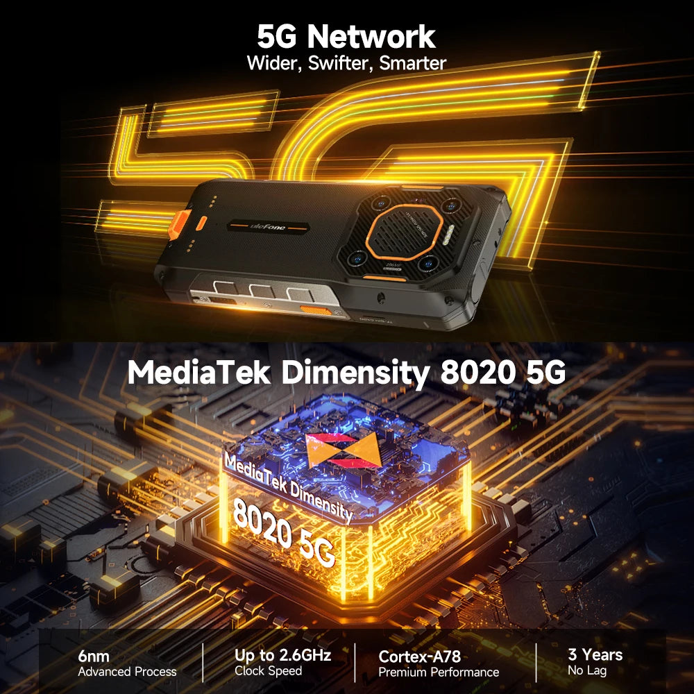 Ulefone Armor 26 Ultra 5G Rugged Waterproof Smartphone - 120W Fast Charging, 15600mAh, 200MP+64MP, 24GB+512GB, NFC