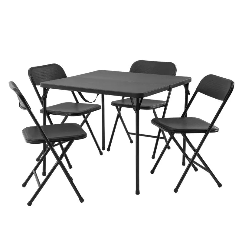 Mainstays 5-Piece Folding Table and Chair Set – Black Resin Card Table with 4 Foldable Chairs