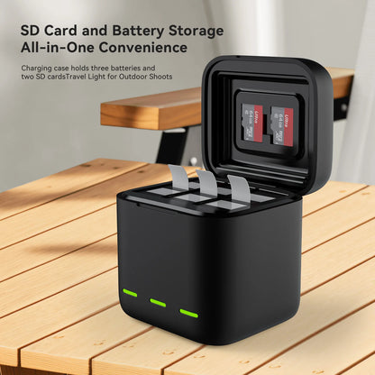 TELESIN 3-Slot Fast Battery Charger for GoPro Hero 13 – Portable Charging Dock for Action Camera Accessories