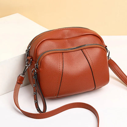 Women’s Solid Color Rivet Zipper Phone Bag – Soft Leather Small Square Shoulder & Crossbody Bag, Fashionable and Simple