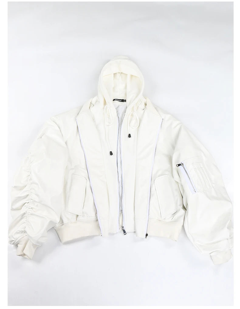 Mauroicardi Autumn Winter Oversized PU Leather Bomber Jacket for Men - Thickened Warm Hooded Luxury Designer Coat