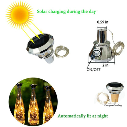 Updated Solar Wine Bottle Lights – 2M 20 LED Copper Wire Fairy String Lights for Xmas, Wedding & Party Decor, 4/8/10 Pack