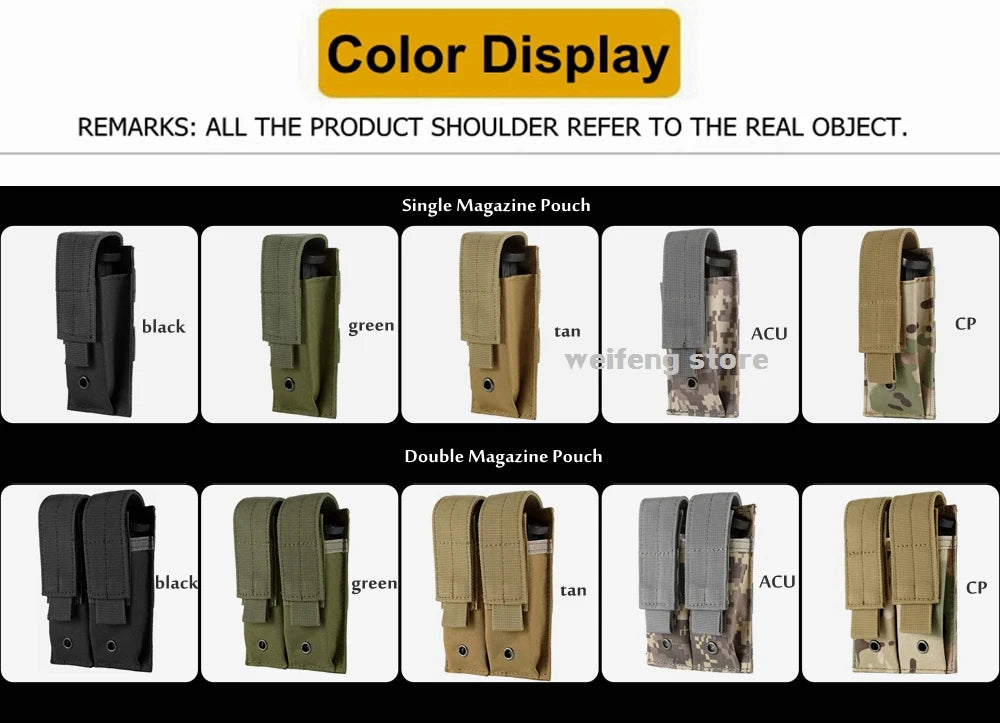9mm Tactical Magazine Pouch - MOLLE Single & Double Mag Bag, Open-Top Pouch for Glock, M1911, 92F, Torch & Triple Bag