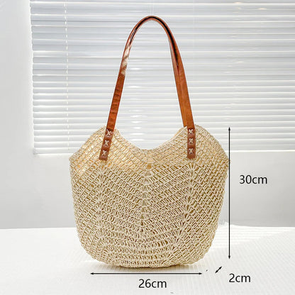 Handmade Woven Straw Beach Bag – Large Capacity Women’s Raffia Shoulder Tote for Summer Travel