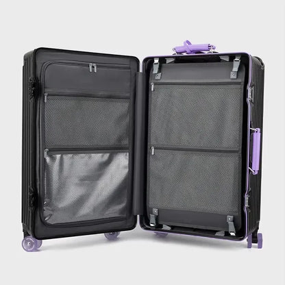 Aluminum Frame Rolling Luggage — Wide Handlebar Trolley Suitcase with Colorful Silent Spinner Wheels, TSA Lock & Large Capacity