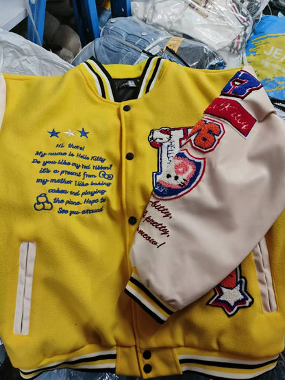 Hello Kitty Baseball Jacket Hoodie – Unisex Sport Coat, Warm Motorcycle Cardigan, Printed Top for Men & Women