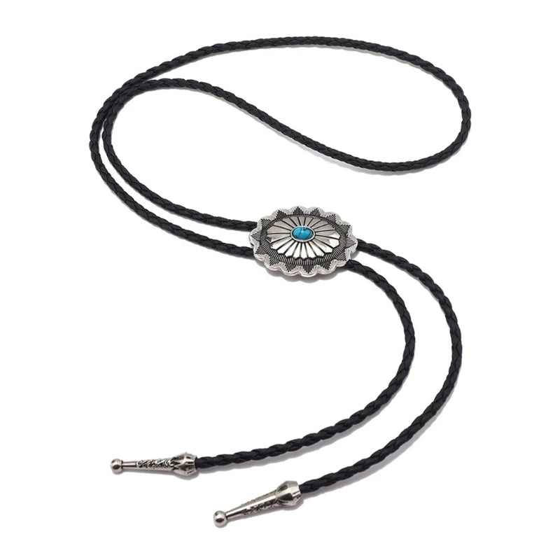 Adjustable Bolo Tie – Western Cowboy Necktie for Teens, Men & Women, Punk Shirt with Alloy Turquoise Buckle Pendant