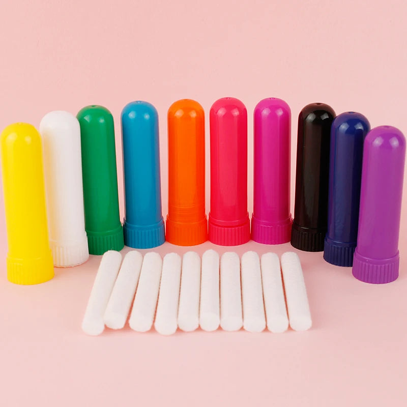 50/80/100 Sets Empty Nasal Inhaler Tubes – Portable Black & White Plastic Inhalers with Cotton Wicks for Essential Oils