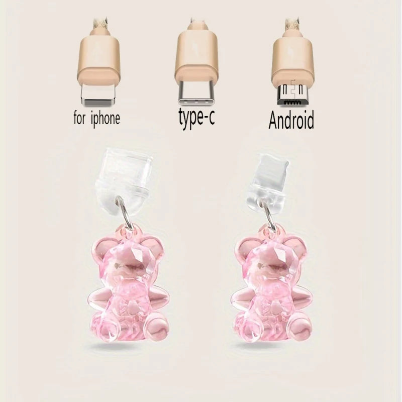 Kawaii Phone Dust Plug Charm - Acrylic Bear Jack Dust Protection Stopper, Anti-Dust Cap for Charge Port