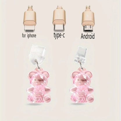 Kawaii Phone Dust Plug Charm - Acrylic Bear Jack Dust Protection Stopper, Anti-Dust Cap for Charge Port