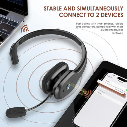 Bluetooth V5.3 Wireless Headset – Truck Driver & Office Hands-Free Call Headphones with Microphone