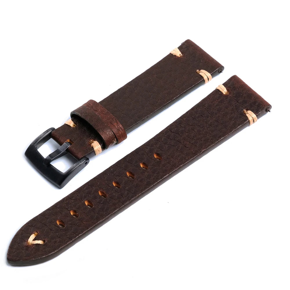 Genuine Leather Watch Straps - Vintage Italian Distressed Smart Watch Bands 20mm & 22mm for Men