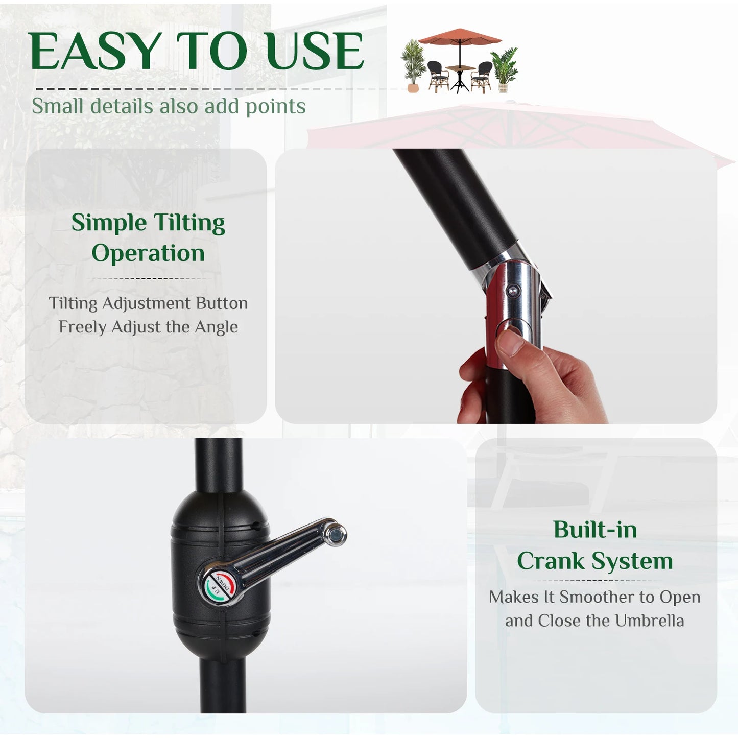 Outdoor Patio Umbrella UV Protection All-Weather Garden Pool Backyard Shade Canopy