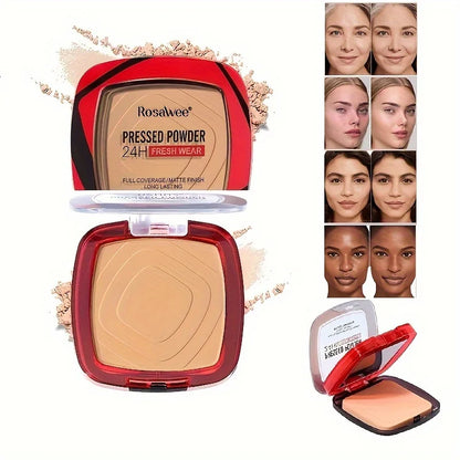 Matte Full Coverage Pressed Powder Foundation - 24H Fresh Wear with Puff Applicator, Weightless Finish Makeup