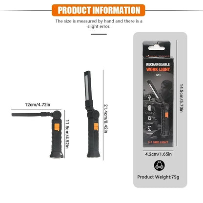 USB Rechargeable LED Flashlight – Built-in Battery Torch with Magnetic Base, 5 Modes for Home & Outdoor Camping