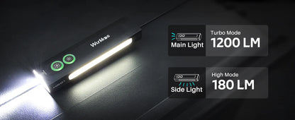 Wurkkos HD01 Multi-Function Rechargeable Flashlight – 1200LM Flat Torch with Green, White, RGB Side Light, IP65 Waterproof
