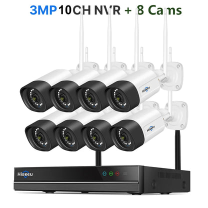 Hiseeu 10CH 5MP WiFi Security Camera System — H.265 NVR with Color Night Vision, Human Motion Detection & 2-Way Audio Outdoor Cameras