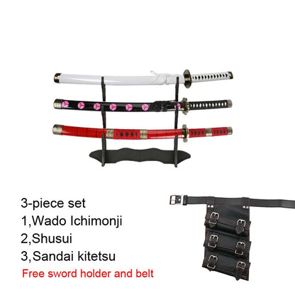 3-Piece Roronoa Zoro Katana Set – Anime Cosplay Toy Swords with Belt & Sword Holder