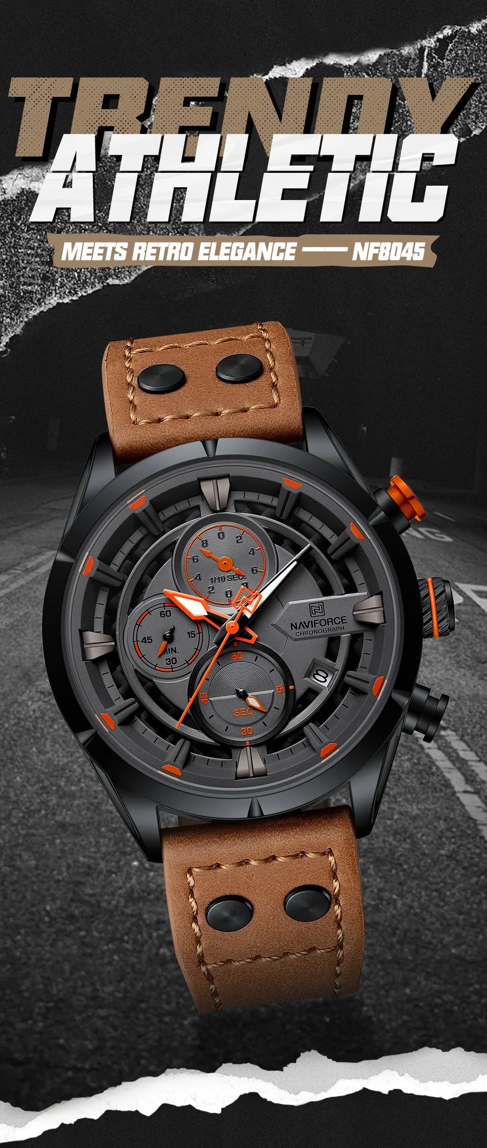 NAVIFORCE Men's Casual Watch – Luxury Waterproof Chronograph Quartz Wristwatch with Genuine Leather Strap