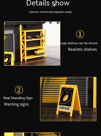 1:24 / 1:32 Scale Light-Up Parking Lot Toy – DIY Assembly Diecast Alloy Car Garage Scene for Display & Kids Gift