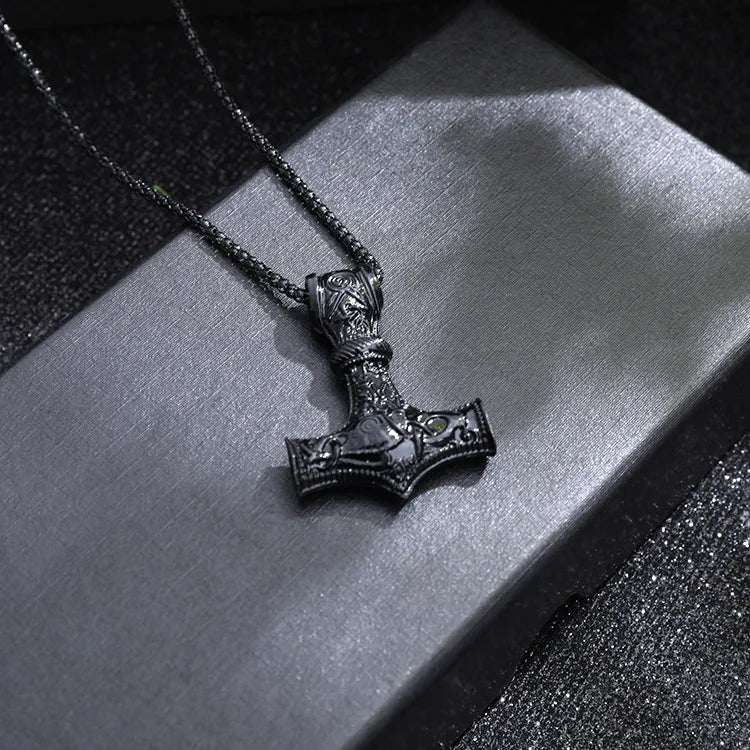 Thor Hammer Viking Necklace – Mjolnir Norse Amulet Pendant for Men, Punk Scandinavian Jewelry with Metal Chain